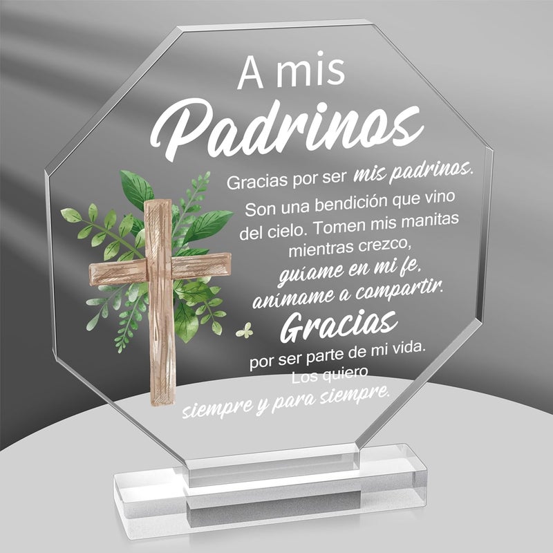 Yopyame Spanish Godparents Padrinos Gift - Idea Godparents Acrylic Gift For Women Men Thank You for Being My Godparent Gifts from Godchild Office Desk Decor Plaque Birthday Keepsake Gift for Godparent - Image 1